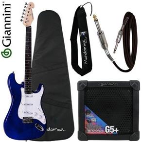 Kit Guitarra Econômico G-100 Azul Giannini + Cubo + Correia + Cabo + Capa