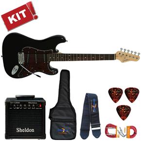 Kit Guitarra Elétrica Strato G100 Preta BK / TT Giannini + Capa + Cubo + Correia + Palheta