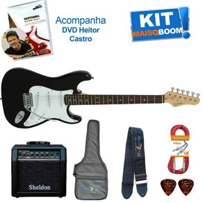 Kit Guitarra Elétrica Strato G100 Preta BK / WH Giannini Mais que Música Heitor Castro