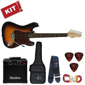 Kit Guitarra Elétrica Strato G100 Sunburst 3TS / TT Giannini + Capa + Cubo + Correia + Palhetas
