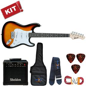 Kit Guitarra Elétrica Strato G100 Sunburst 3TS/WH Giannini + Capa + Caixa + Correia + Palhetas