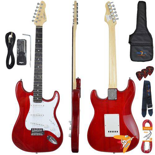 Kit Guitarra Elétrica Strato G100 Trd/wh Translucent Red Giannini