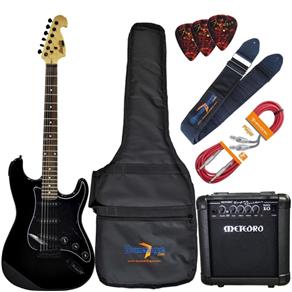 Kit Guitarra Elétrica Strato MG32 BK Preta Memphis + Cubo Meteoro