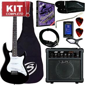 Kit Guitarra Elétrica Stratocaster EGS216 BK Preta Strinberg