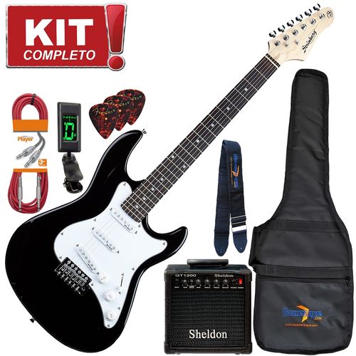 Kit Guitarra Elétrica Stratocaster Egs216 Bk Preta Strinberg
