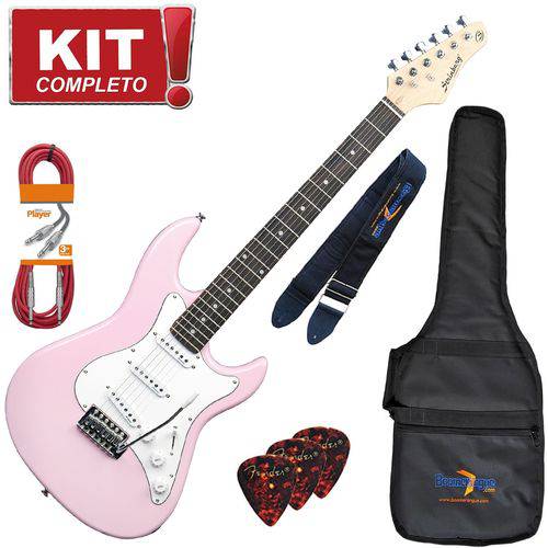 Kit Guitarra Elétrica Stratocaster Egs216 Mpk Rosa Strinberg Completo