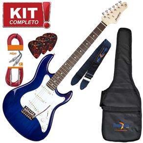 Kit Guitarra Elétrica Stratocaster Egs216 Tbl Azul Strinberg Completo