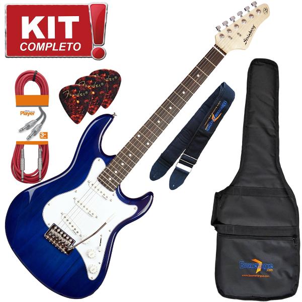 Kit Guitarra Elétrica Stratocaster Egs216 Tbl Azul Strinberg Completo
