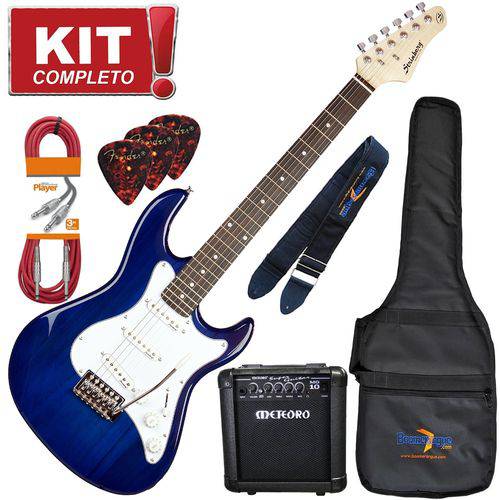 Kit Guitarra Elétrica Stratocaster Egs216 Tbl Azul Strinberg + Cubo