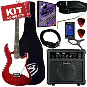 Kit Guitarra Elétrica Stratocaster EGS216 TWR Vinho Strinberg