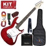 Kit Guitarra Elétrica Stratocaster Egs216 Twr Vinho Strinberg