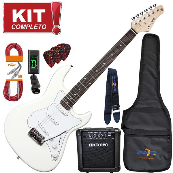 Kit Guitarra Elétrica Stratocaster Egs216 Wh Branca Strinberg