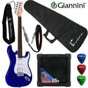 Kit Guitarra G-101 Azul Giannini + Cubo + Capa + Acessórios