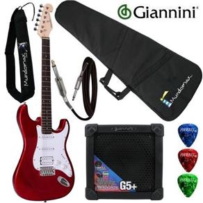 Kit Guitarra G-101 Vermelha Giannini + Cubo + Capa + Acessórios