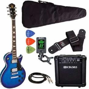 Kit Guitarra Les Paul Phx Lp5 Azul + Meteoro Afinador Capa
