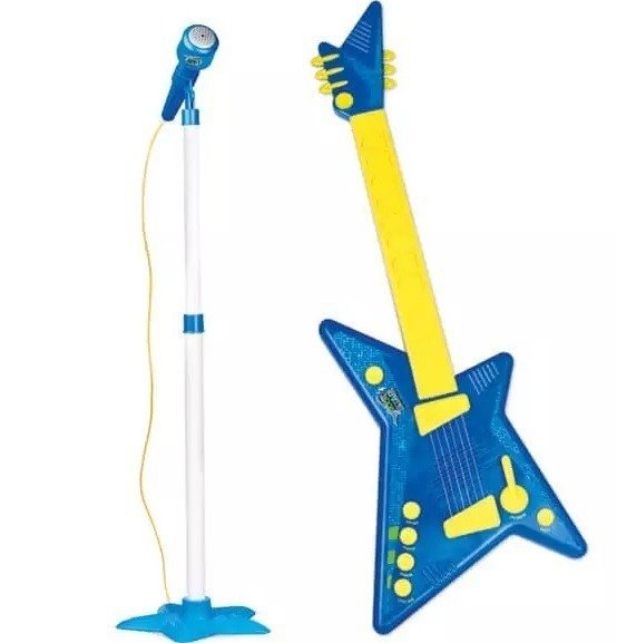 Kit Guitarra Microfone Pedestal Azul C/ Som Menino Azul - Zoop Toys