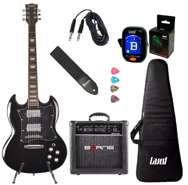 Kit Guitarra Sg Land Preta-capa-correia-cubog30-afinador - L.A.N.D