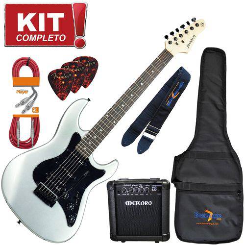 Kit Guitarra Strato Egs267 Captação Dupla Msi Prata Strinberg + Cubo