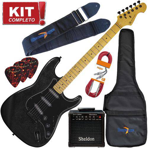 Kit Guitarra Strato Michael Stonehenge Gm222n Mba Metallic All Black Completo