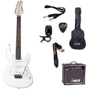 Kit Guitarra Strato Strinberg Egs216 com Acessórios + Amplificador Branco - Branco