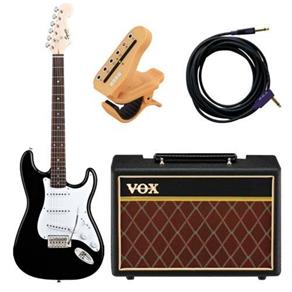 Kit Guitarra Stratocaster Bullet 506 Std Preta Squier + Combo Pathfinder 10w Vox + Afinador Korg Htg1 + Cabo Vgs30 3m Preto Vox