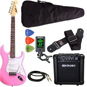 Kit Guitarra Tagima Mg32 Rosa Pink Cubo Meteoro Afinador