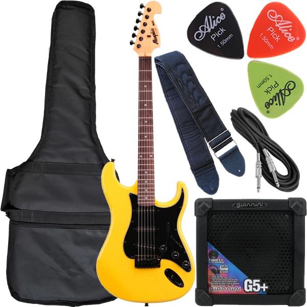 Kit Guitarra Tagima Strato Memphis Mg32 Amarelo Neon C/ Cubo