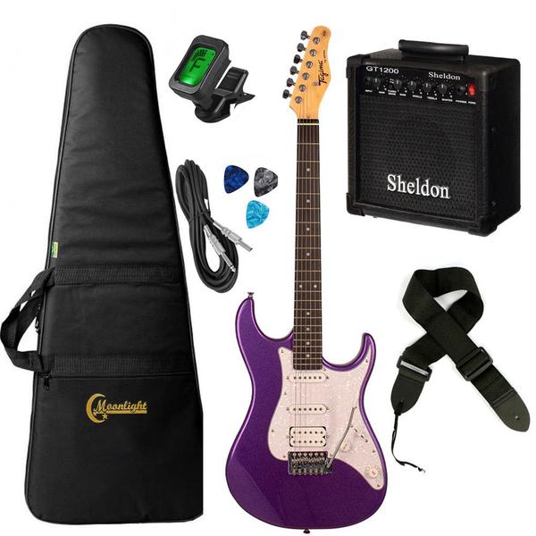 Kit Guitarra Tagima Roxa TG520 Metallic Purple TW Series Linha Woodstok com Amplificador e Acessórios