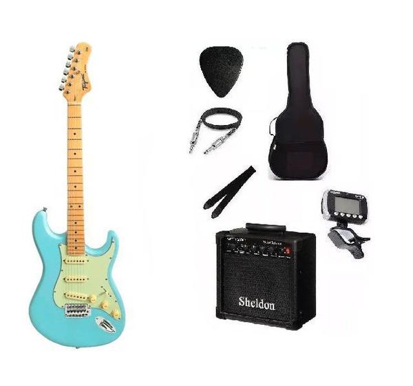 Kit Guitarra Tagima TG530 Strato Azul Pastel com Amplificador e Acessórios