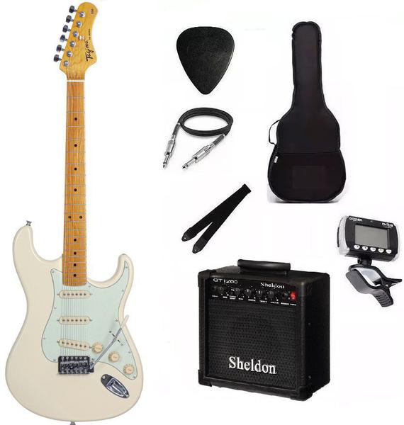 Kit Guitarra Tagima TG530 Strato Branca com Amplificador e Acessórios