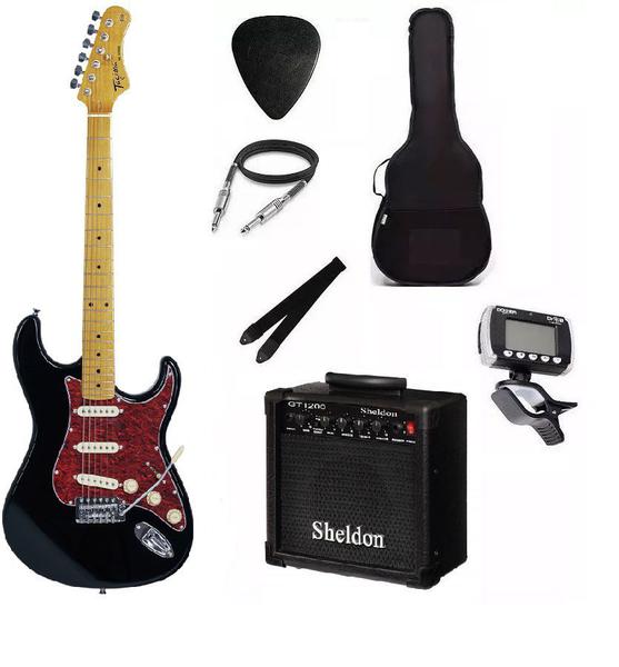 Kit Guitarra Tagima TG530 Strato Preta com Amplificador e Acessórios