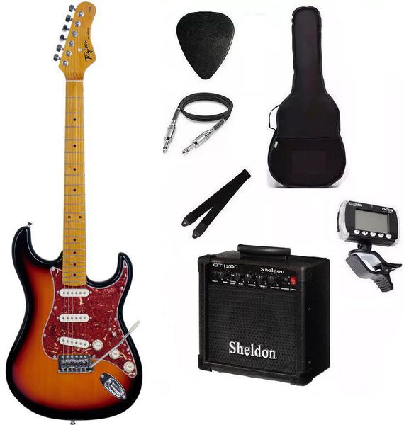 Kit Guitarra Tagima TG530 Strato Sunburst com Amplificador e Acessórios