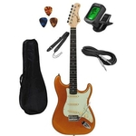 Kit Guitarra Tagima TG500 Stratocaster Metalic Gold Yellow Dourada com Bag, Cabo, Correia, Afinador e Palhetas