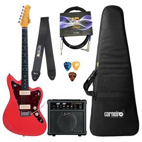 Kit Guitarra Tagima Woodstock TW 61 FR Fiesta Red Jazzmaster + Completo