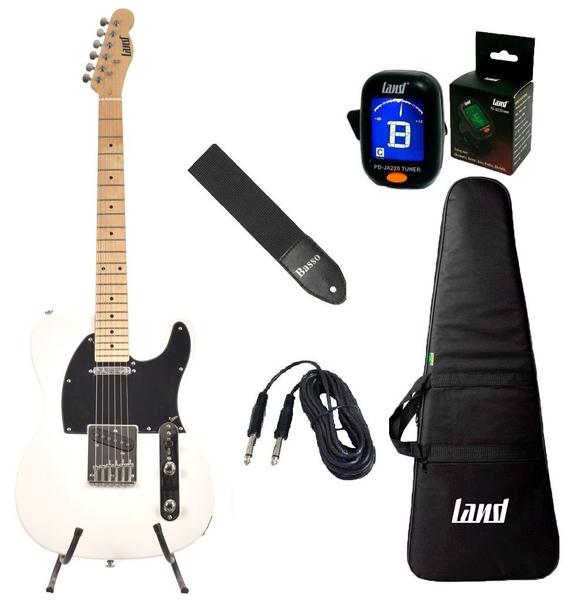 Kit Guitarra Telecaster Land Branca-capa-correia-afinador-cabo - L.A.N.D