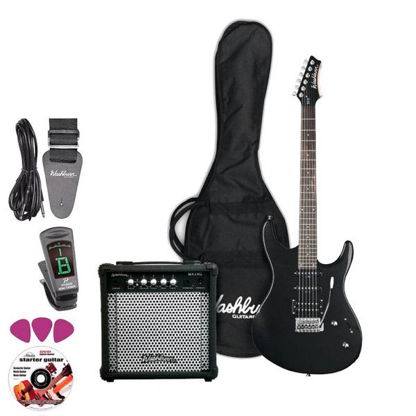 Kit Guitarra Washburn Rx10 Pack com Amplificador 15W 220V e Afinador Digital Preta