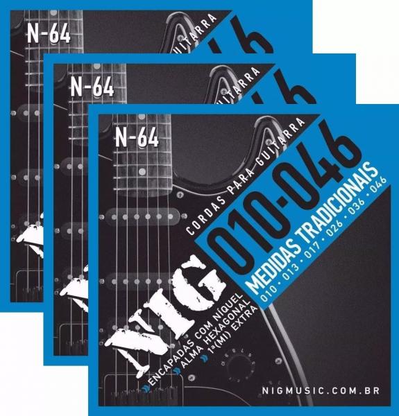 Kit 3 Jogos Encordoamento Nig Guitarra 010 046 N64 N-64