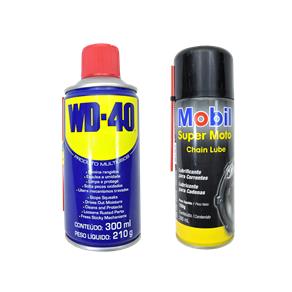 Kit Lubrificação & Limpeza Relação Corrente Wd-40 + Oleo Lubrificante Spray Mobil