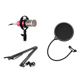Kit Microfone Condensador Bm800 + Pedestal Articulado + Pop Filter