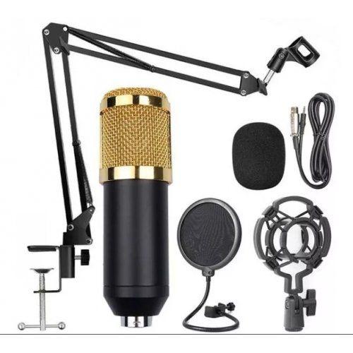 Kit Microfone Condensador com Braço Articulado Pop Filter P2 T10 Lelong LE-914
