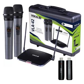 Kit Microfone de Mão Sem Fio Duplo Vokal VLA42 + 1 Par de Bateria Lithium Extra