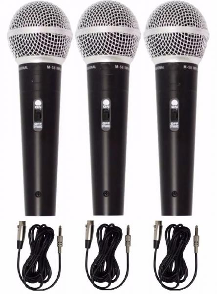 Kit 3 Microfone Profissional Dinamico com Fio M-58 Sm-58 + 3 Cabos 5 Metros - Wn