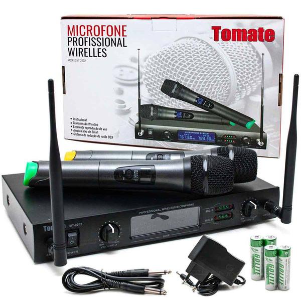 Kit Microfone Sem Fio Duplo Wireless Uhf Mt-2202 Bivolt - Tomate