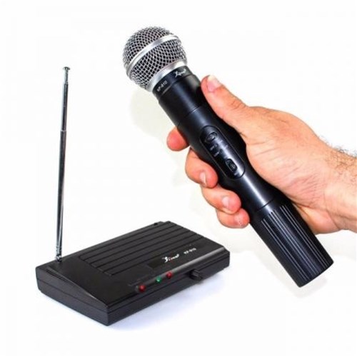 Kit Microfone Sem Fio Wireless Uhf Profissional Karaoke Igreja 100db Preto Bivolt