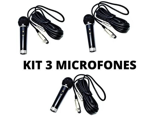Kit 3 Microfones com Fio Dinamico Profissional Jwl + 3 Cabos
