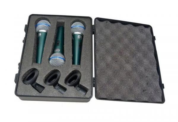 Kit 3 Microfones com Fio Profissional Maleta Cabos Cachimbo - Mxt