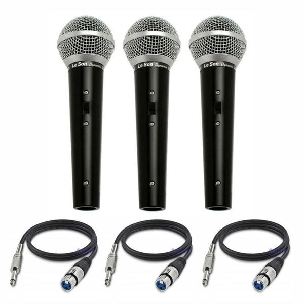 Kit 3 Microfones de Mão Xlr Leson Ls-50 + Cabos 5 M P10