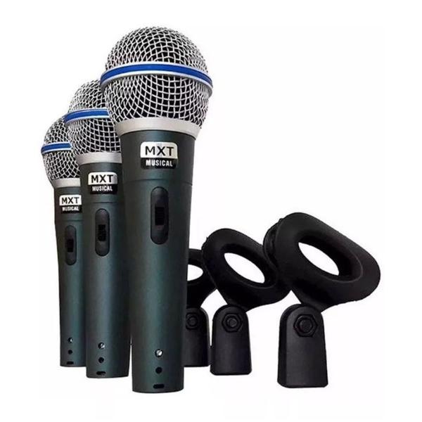 Kit 3 Microfones Mxt Dinâmico de Metal Pro Btm-58a - Morgadosp