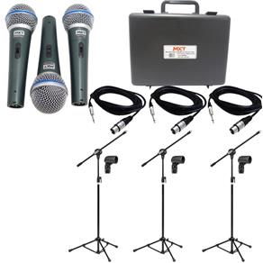 Kit 3 Microfones Profissionais MXT BT58a + 3 Pedestais + Cabos + Maleta