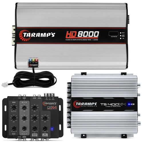 Kit Módulo Taramps Ts400x4 400w 2 Ohms + Hd8000 8000w 1 Ohm + Crossover Taramps Crx4 4 Vias